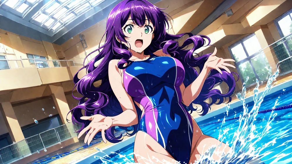 爆乳茶髪紫髪水泳美少女が熱血教師と水着姿孕ませ交尾【4K】_005